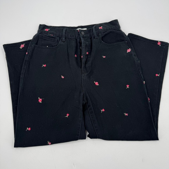 Pacsun Womens Black Denim Jeans Size 29 High Rise Straight Floral Embroidered - Picture 1 of 14